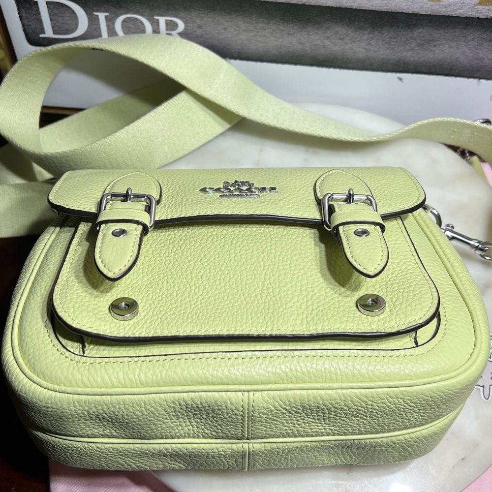 Coach Lemon Green Pebbled Leather Satchel with Silver Hardware - Picture 13 of 13
